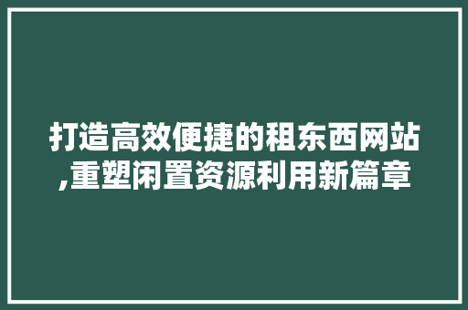 打造高效便捷的租东西网站,重塑闲置资源利用新篇章