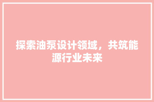 探索油泵设计领域，共筑能源行业未来 探索油泵设计领域，共筑能源行业未来 必应SEO